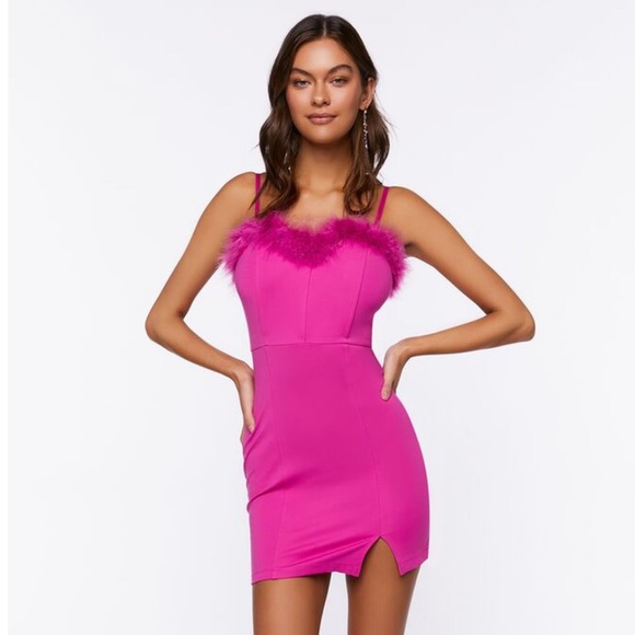 Forever 21 Dresses Hot Pink Feather Dress Poshmark